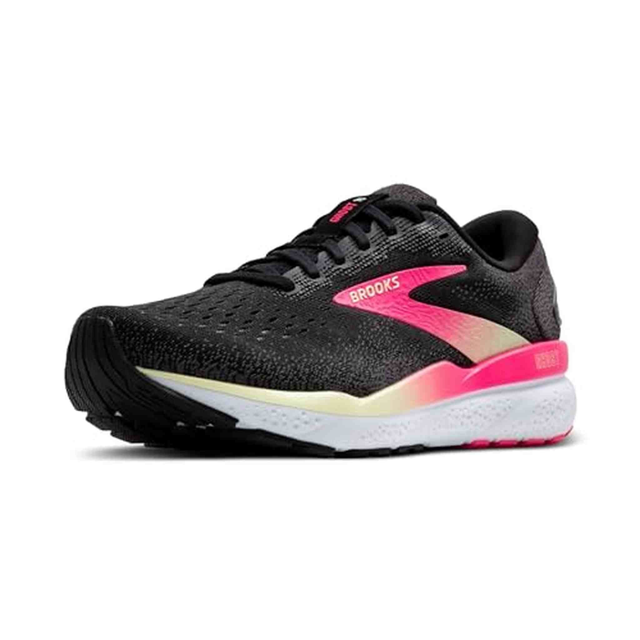 Brooks Women’s Ghost 16 Neutral Running Shoe - Black/Pink/Yellow - 8 Wide