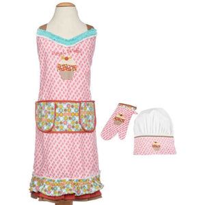 MUkitchen MiniMu Kids 3-Piece Cotton Chef Set with Apron, Hat and Mitt, Sweet Stuff