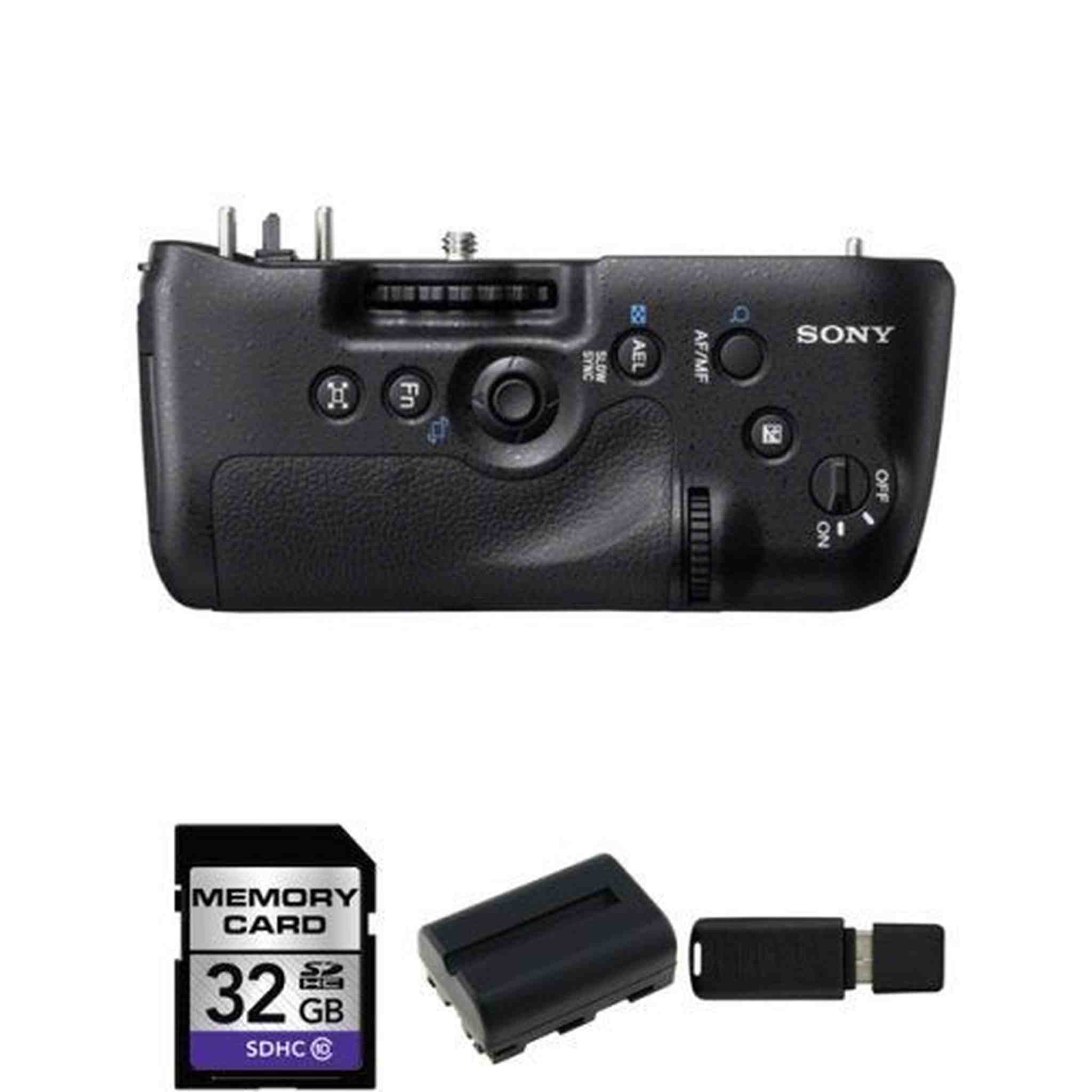 Sony VGC99AM Grip Alpha SLTA199V Black + 32GB SDHC Class 10 Memory Card + NPFM500H Li-Ion Rechargeable Battery Pack Bundle EBasket