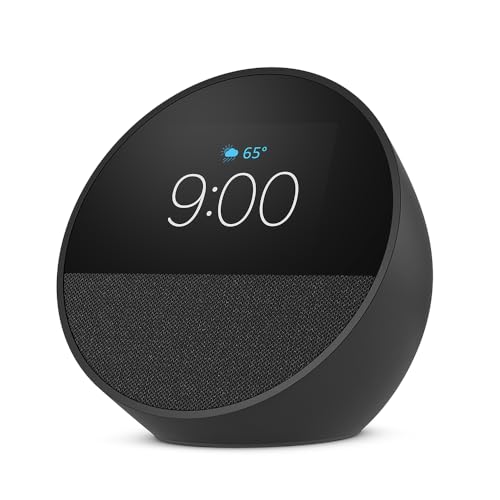 All-new Amazon Echo Spot 2024 release , Smart alarm clock with vibrant sound + Alexa, Black