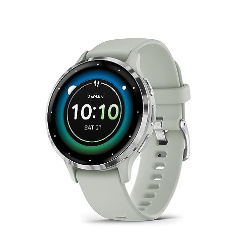 Garmin Venu 3S Silver Stainless Steel Bezel 1.2-Inch AMOLED Touchscreen Display Smart Watch with 41mm Sage Gray Case and Silicone Band