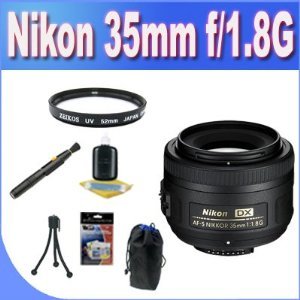 Nikon 35mm f/1.8G AF-S DX Lens for Nikon Digital SLR Cameras + UV Filter + Lens Case + Lens Pen Cleaner + Lens Cleaning Accessory Kit!! Bundle