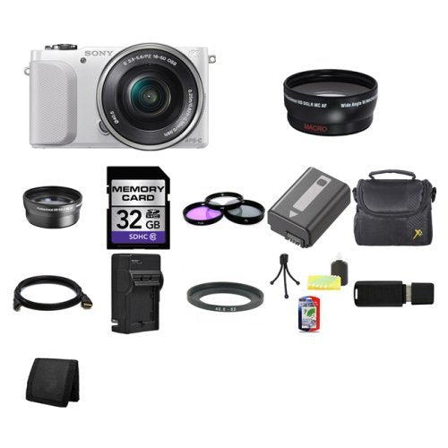 Sony NEX-3NL/W Camera with 16-50mm f/3.5-5.6 Lens (White) + Wide Angle Lens Bundle