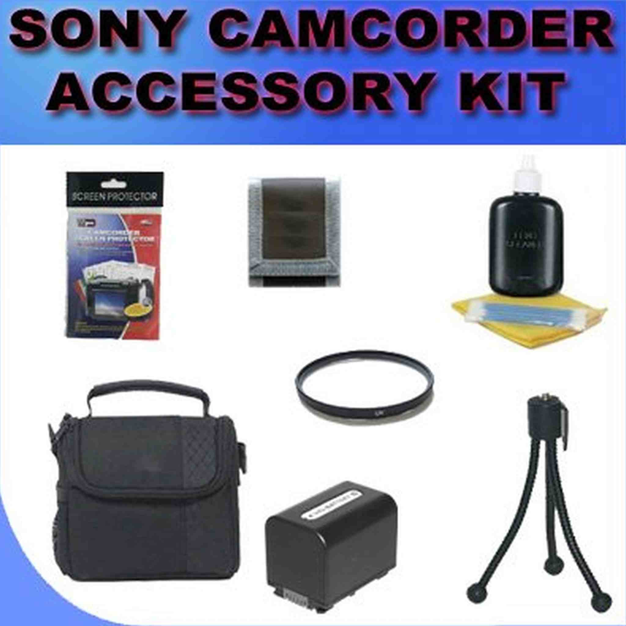 BigVALUEInc Accessory Saver FV70 Compatible Replacement Battery UV Bundle for Sony 30mm Handycam Camcorders + More!
