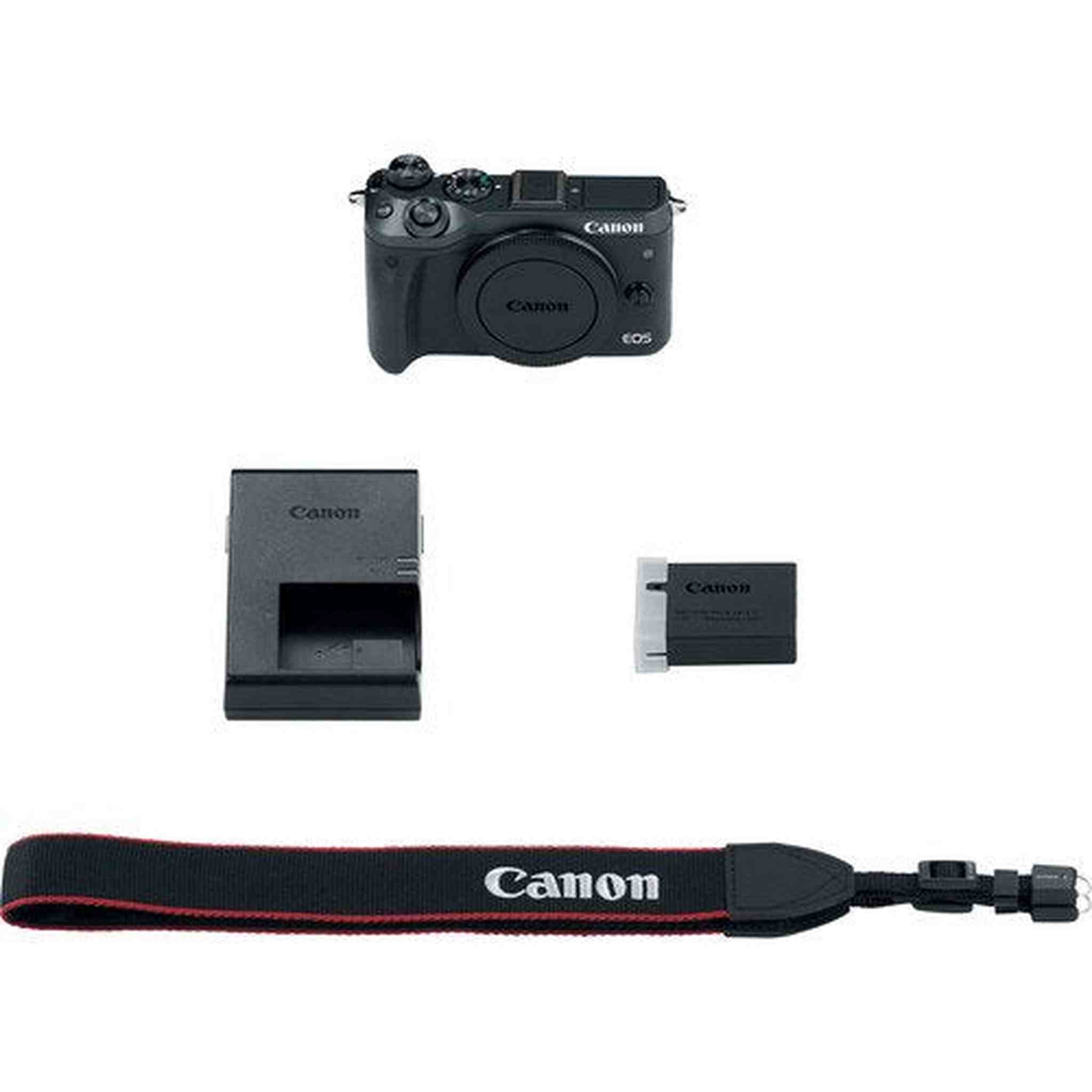 Canon EOS M6 Mirrorless Digital Camera International Model Black 1724C001 W/Bag, Extra Battery, LED Light, Mic, Fi Canon