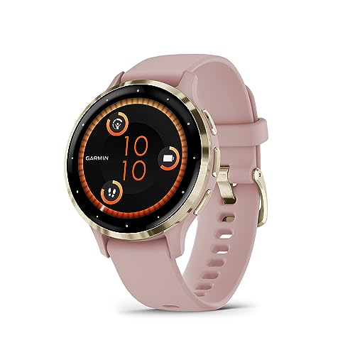 Garmin Venu 3S Soft Gold Stainless Steel Bezel 1.2-Inch AMOLED Touchscreen Display Smart Watch with 41mm Dust Rose Case and Silicone Band