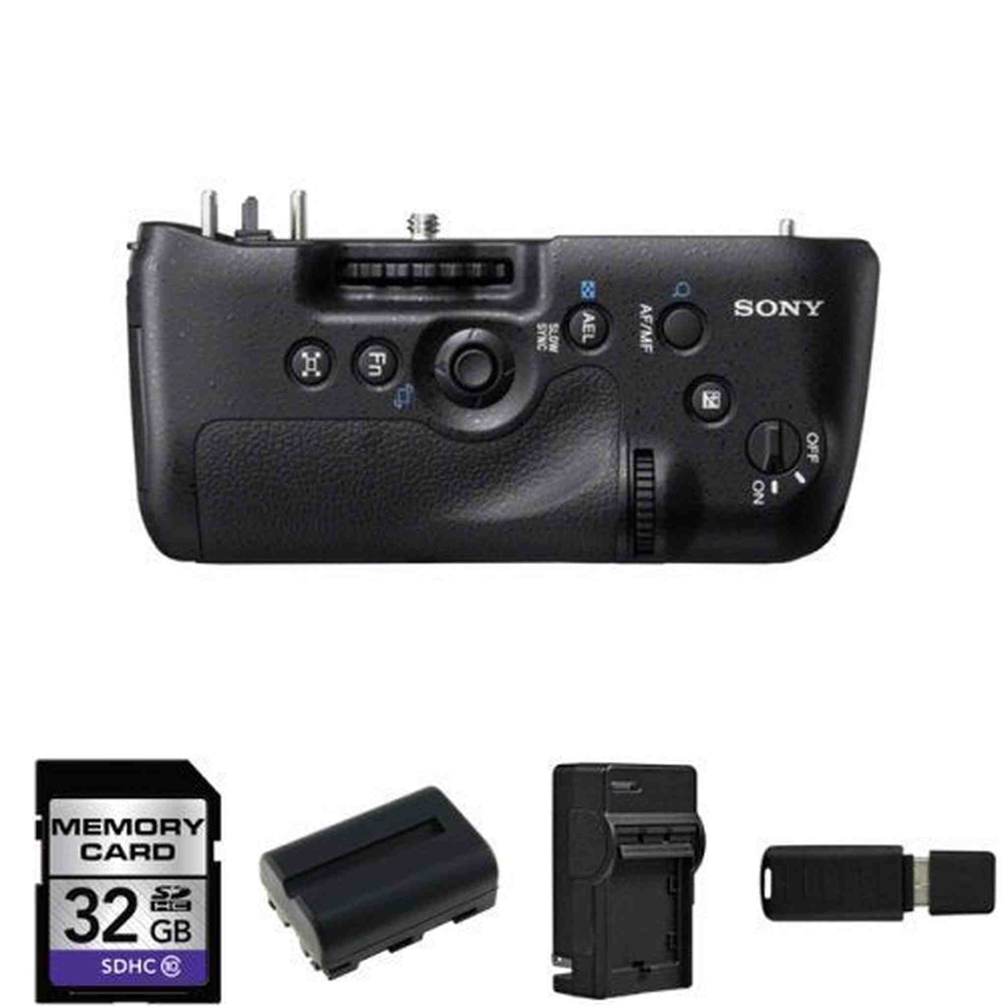 Sony VGC99AM Grip Alpha SLTA199V Black + 32GB SDHC Class 10 Memory Card + External Rapid Charger Bundle