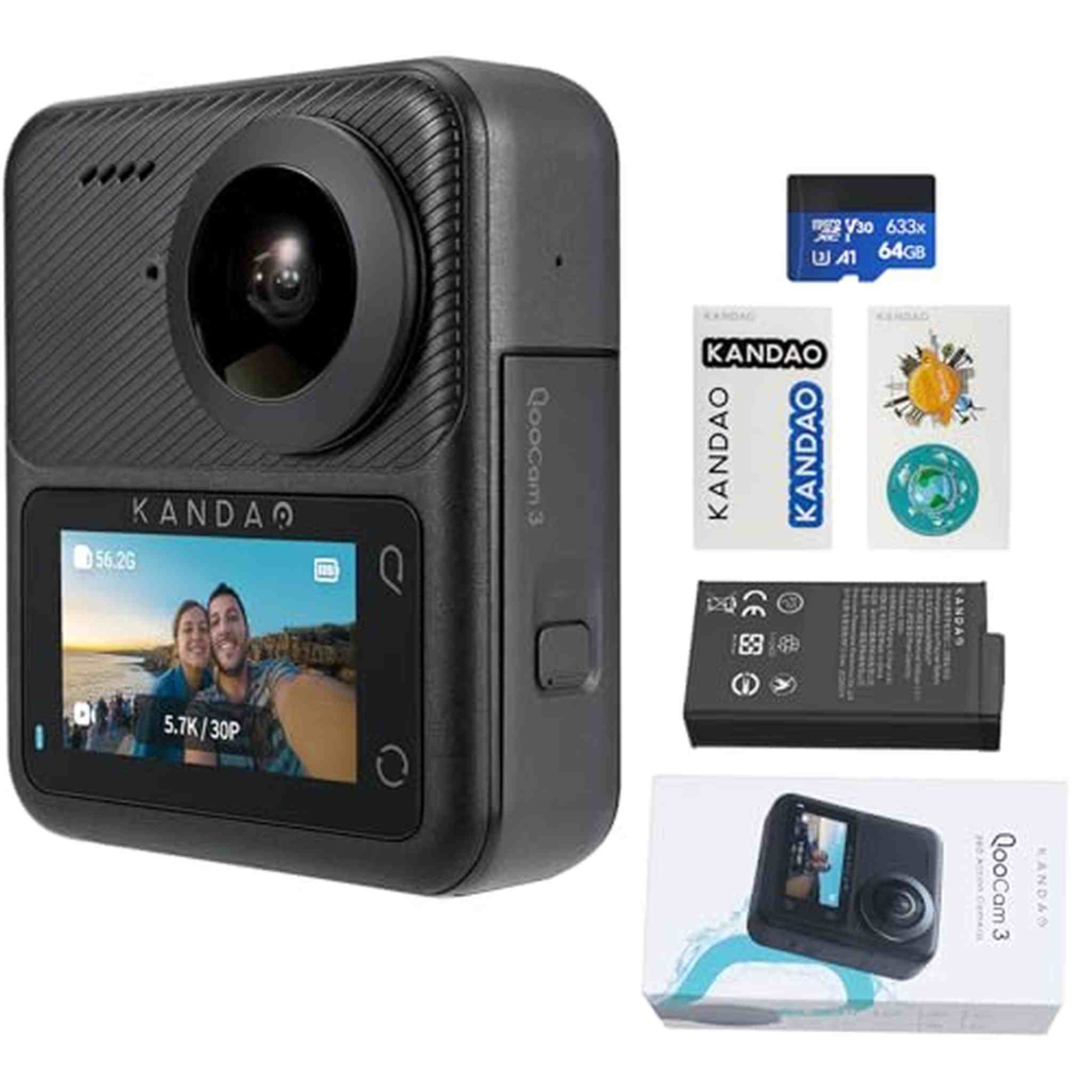 KanDao QooCam 3 360Panoramic Action Camera, 5.7K 62MP Video Camera, Dual 1/1.55" Sensors F1.6 Larger Aperture Vlog Camera, 60fps Flawless Video Camera, Waterproof, Stabilization Outdoor Camera KanDao
