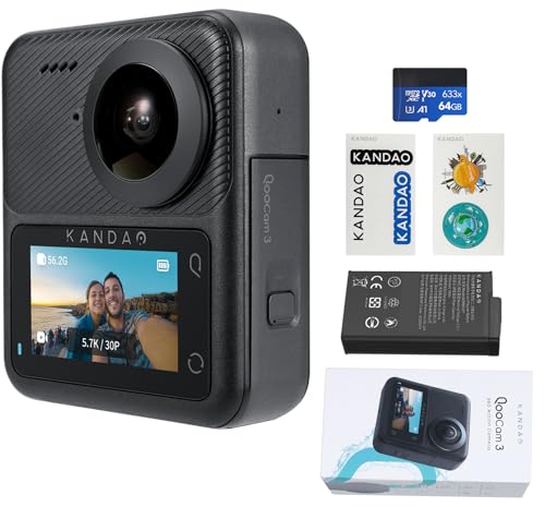 KanDao QooCam 3 360Panoramic Action Camera, 5.7K 62MP Video Camera, Dual 1/1.55" Sensors F1.6 Larger Aperture Vlog Camera, 60fps Flawless Video Camera, Waterproof, Stabilization Outdoor Camera