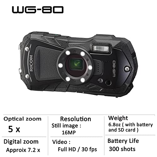 Ricoh WG-80 Black Waterproof Digital Camera Shockproof Freezeproof Crushproof 03123