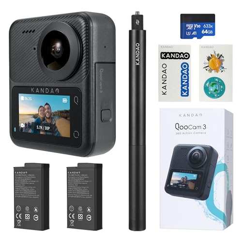 KanDao QooCam 3 360 Action Camera, 5.7K 62MP 360 Sports Camera, Dual 1/1.55" Sensors Larger Aperture Camera, 60fps Flawless Video Camera, Outdoor Stabilization Waterproof Night Shot, Travel Combo