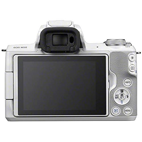 Canon EOS M50 Mirrorless Digital Camera White, Body Only + 32GB Class 10 Memory Card + Flash + Canon Camera Case + Fle