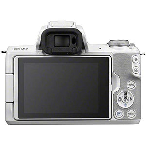 Canon EOS M50 Mirrorless Digital Camera White, Body Only + 64GB Class 10 Memory Card + Flash + Canon Camera Case + Fle