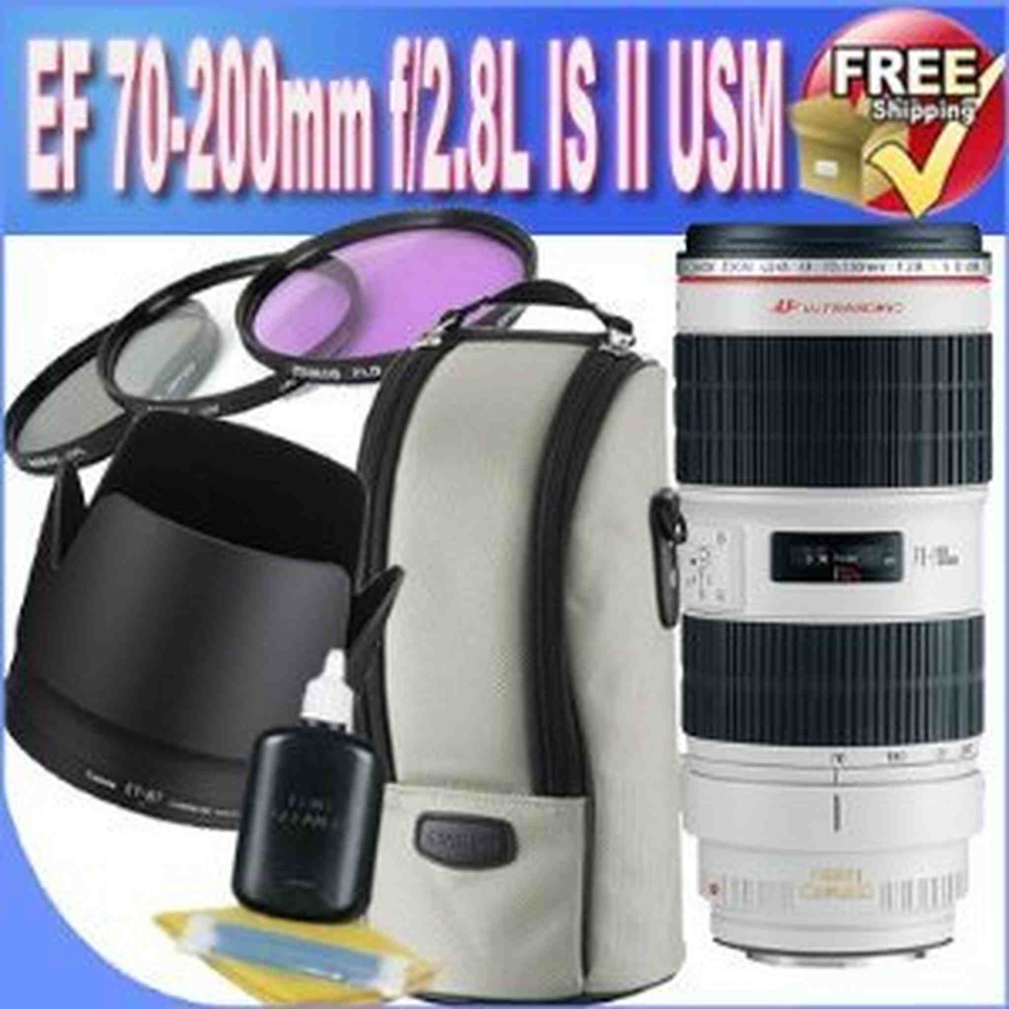 Canon EF 70-200mm f/2.8L II is USM Telephoto Zoom Lens + 77mm 3 Piece Professional Filter Kit + Lens Case + Lens & Camera Cleaning Kit!! Canon