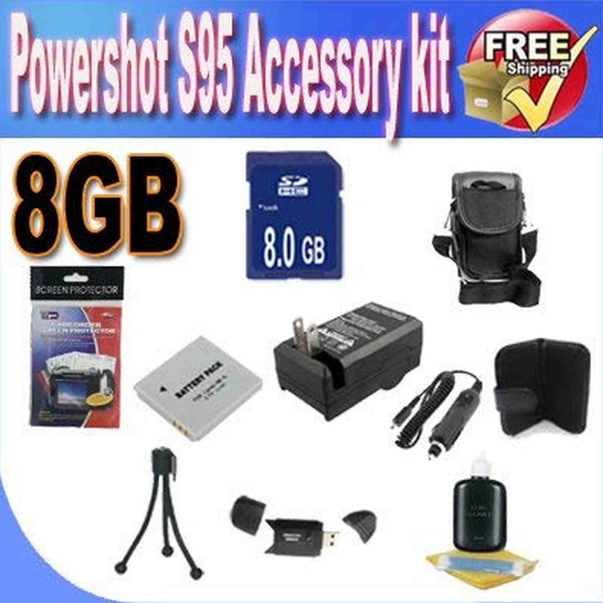 PowerShot S95 Accessory Saver Bundle 8GB SDHC Memory + Extended Life Battery + USB Card Reader + Deluxe Camera Case + A