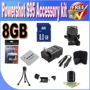 PowerShot S95 Accessory Saver Bundle 8GB SDHC Memory + Extended Life Battery + USB Card Reader + Deluxe Camera Case + A