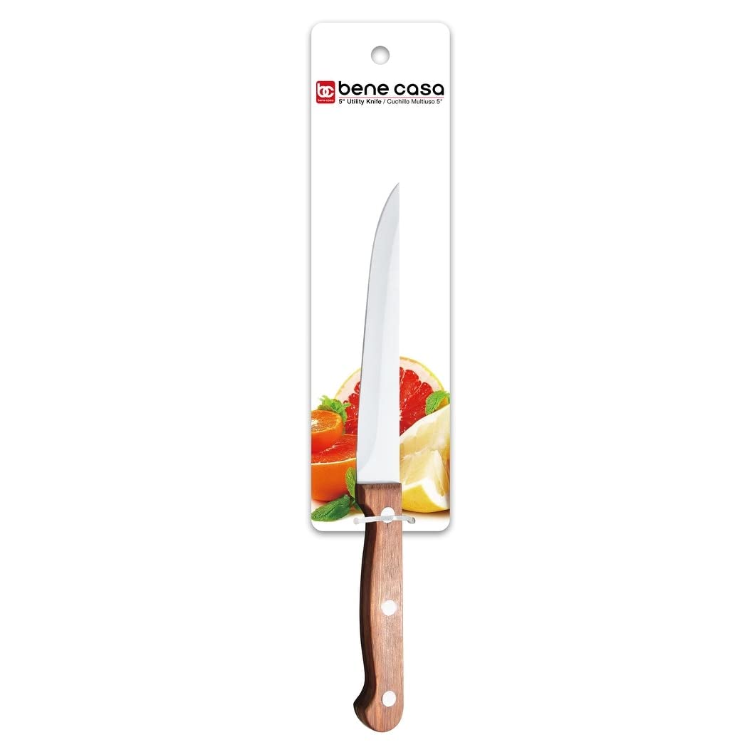 Bene Casa Chef knife with rosewood handle, stainless steel blade, full tang and triple riveted handle 5" Utility Knife