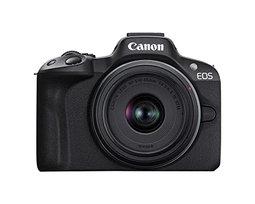 Canon EOS R50 Mirrorless Vlogging Camera Black w/RF-S18-45mm F4.5-6.3 is STM & RF-S55-210mm F5-7.1 is STM Lenses, 24.2 MP, 4K Video, Subject Detection & Tracking, Compact, Smartphone Connection
