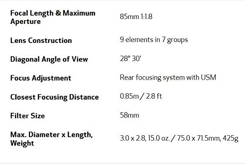 Canon EF 85mm f/1.8 USM Telephoto Lens-International Model