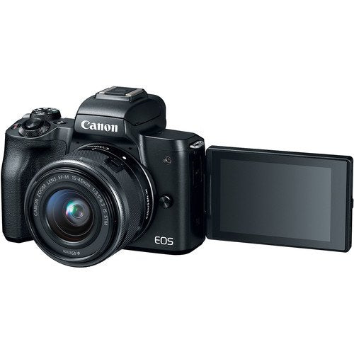 Canon EOS M50 Mirrorless Digital Camera with 15-45mm Lens International Model 2680C011 W/Bag, Extra Battery, LED Light