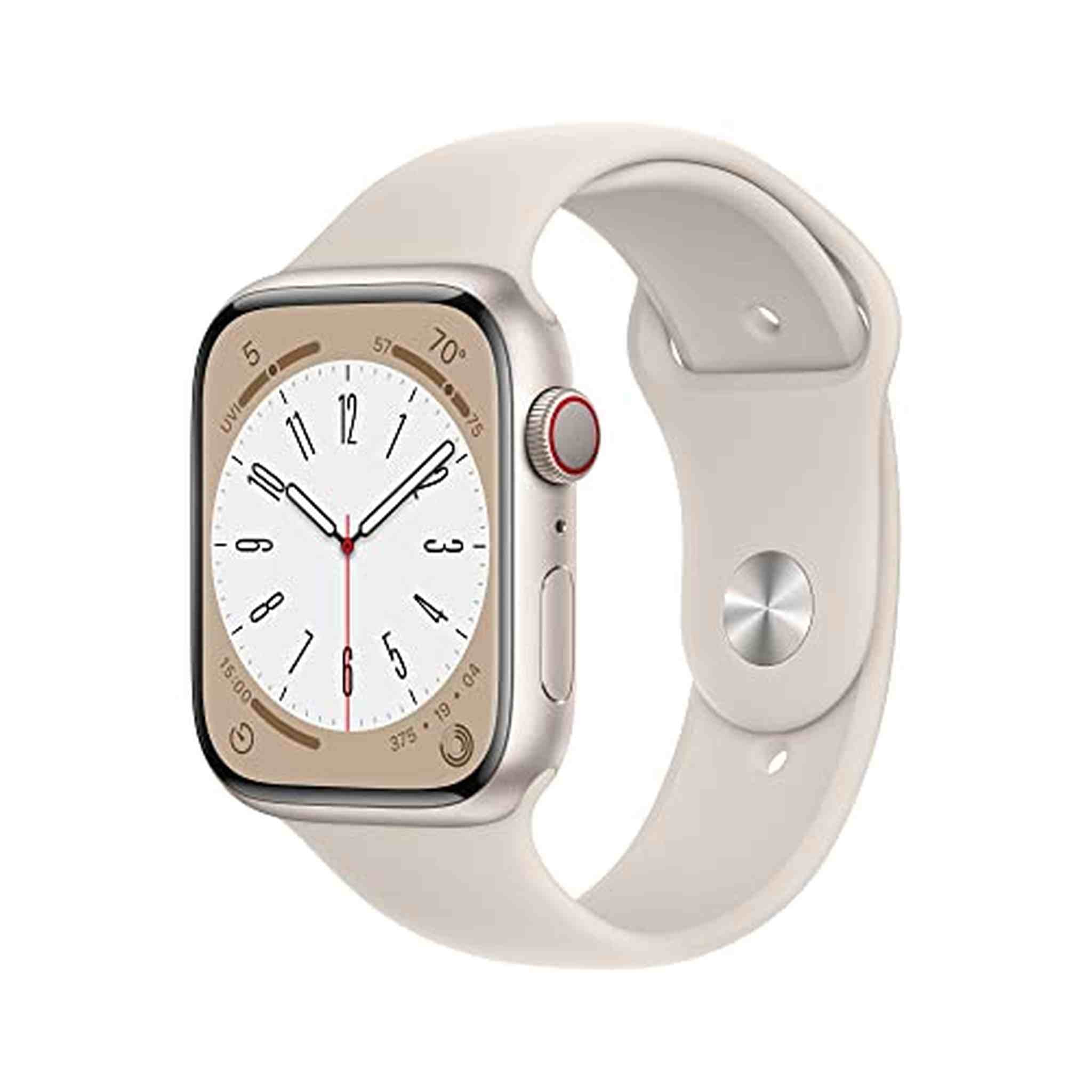 Apple Watch Series 8 GPS + Cellular 45mm Smart Watch w/ Starlight Aluminum Case with Starlight Sport Band - S/M. Apple