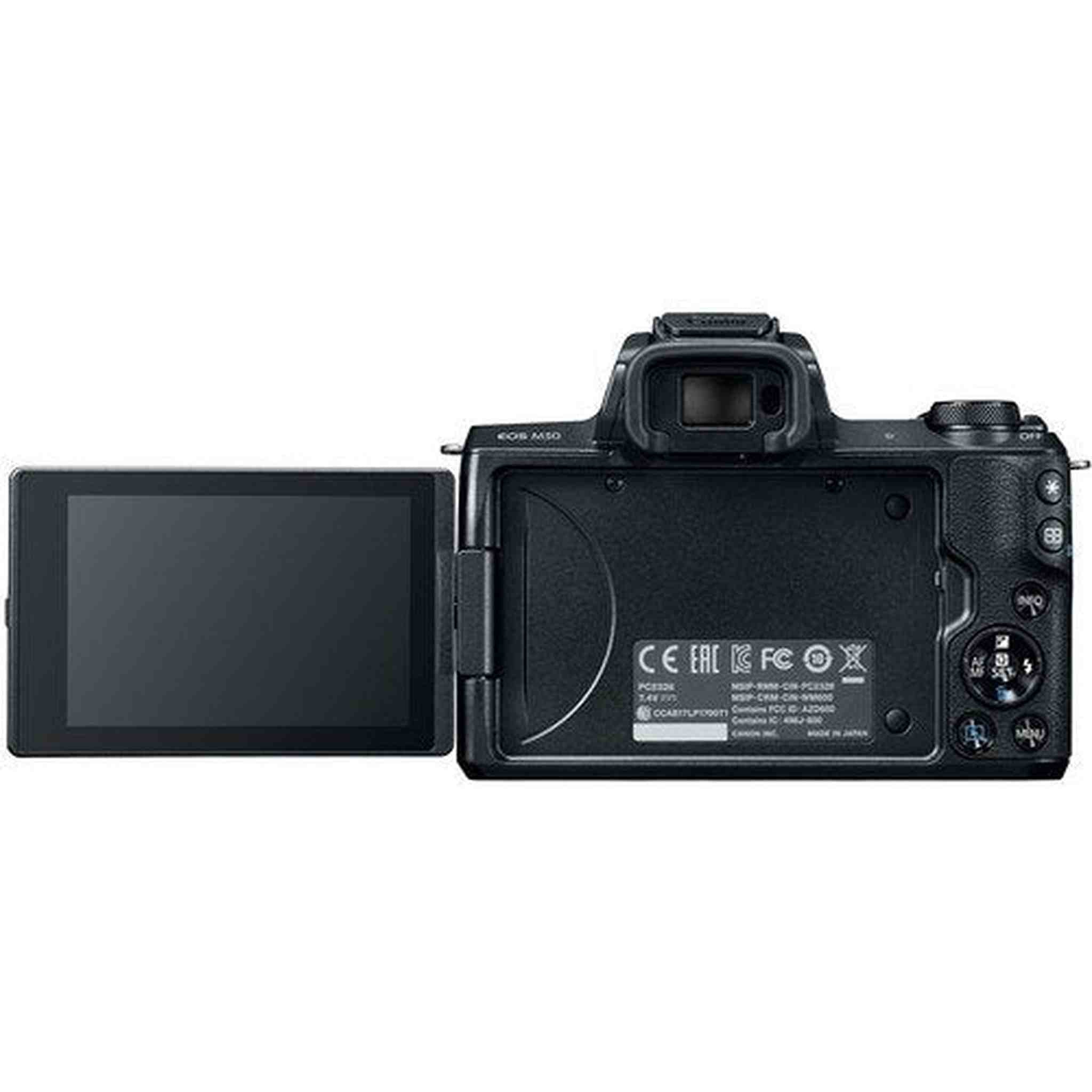 Canon EOS M50 Mirrorless Digital Camera with 15-45mm Lens and 4K Video 2680C011 Bundle with Spare Battery and Travel Cha