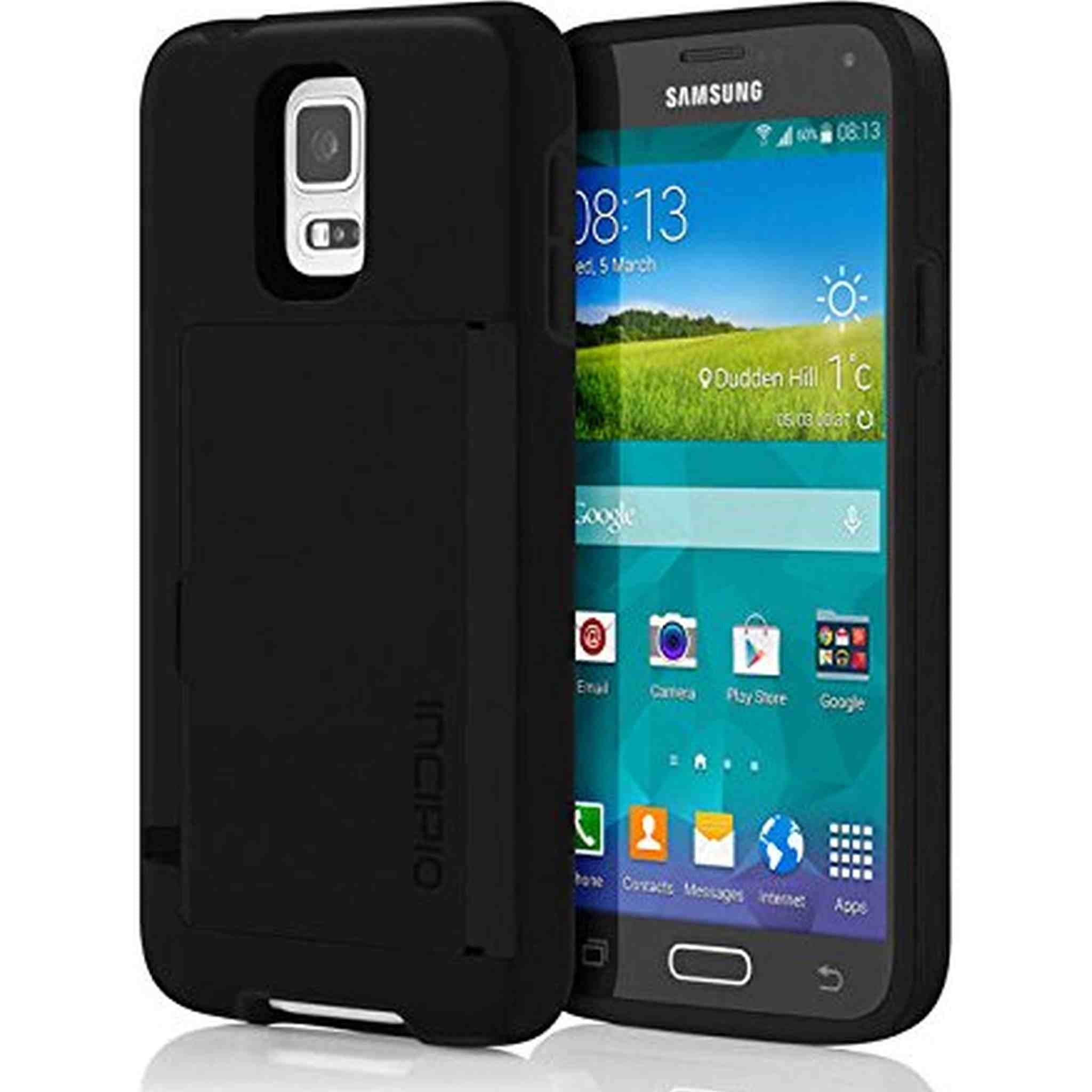 Incipio Stowaway Credit Card Case for Samsung Galaxy S5 - Retail Packaging - Black/Black - Used Incipio