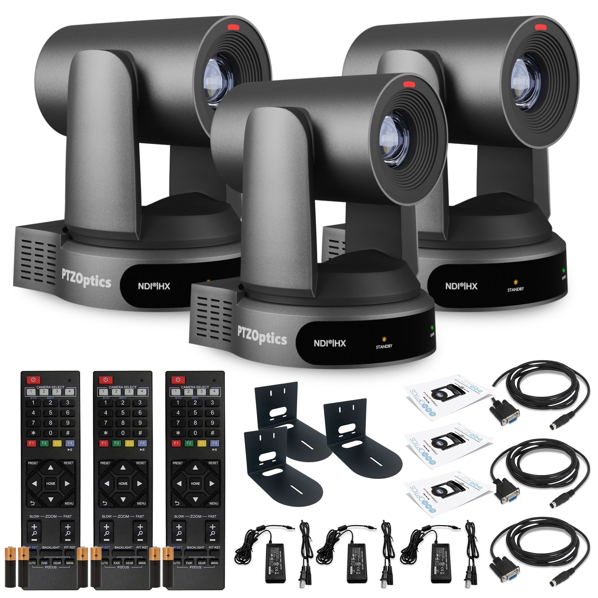 3 x PTZOptics Move 4K PTZ Camera with 30x Zoom Gray PT30X-4K-GY-G3 + 3 x Wall Mount