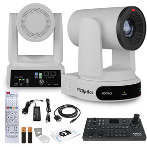 PTZOptics Move 4K PTZ Camera with 30x Zoom White PT30X-4K-WH-G3 + SuperJoy PTZ Controller + Wall Mount