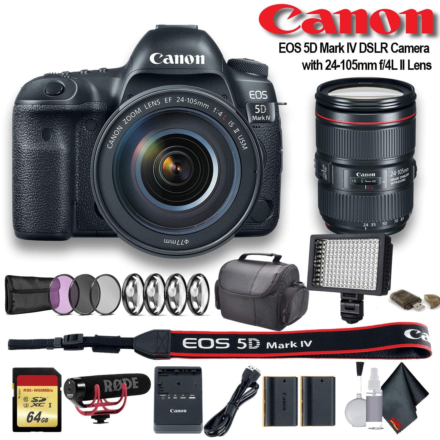 Canon EOS 5D Mark IV DSLR Camera with 24-105mm f/4L II Lens 1483C010 W/Bag, Extra Battery Pro Bundle