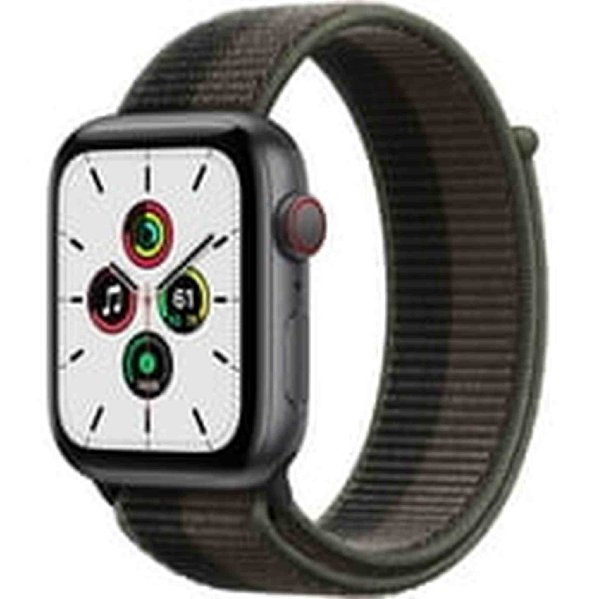 Apple Watch SE 1st Generation GPS + Cellular Smartwatch with 44mm Space Gray Aluminum Case and Tornado Gray/Wolf Gray Sport Loop. Waterproof - Used Apple