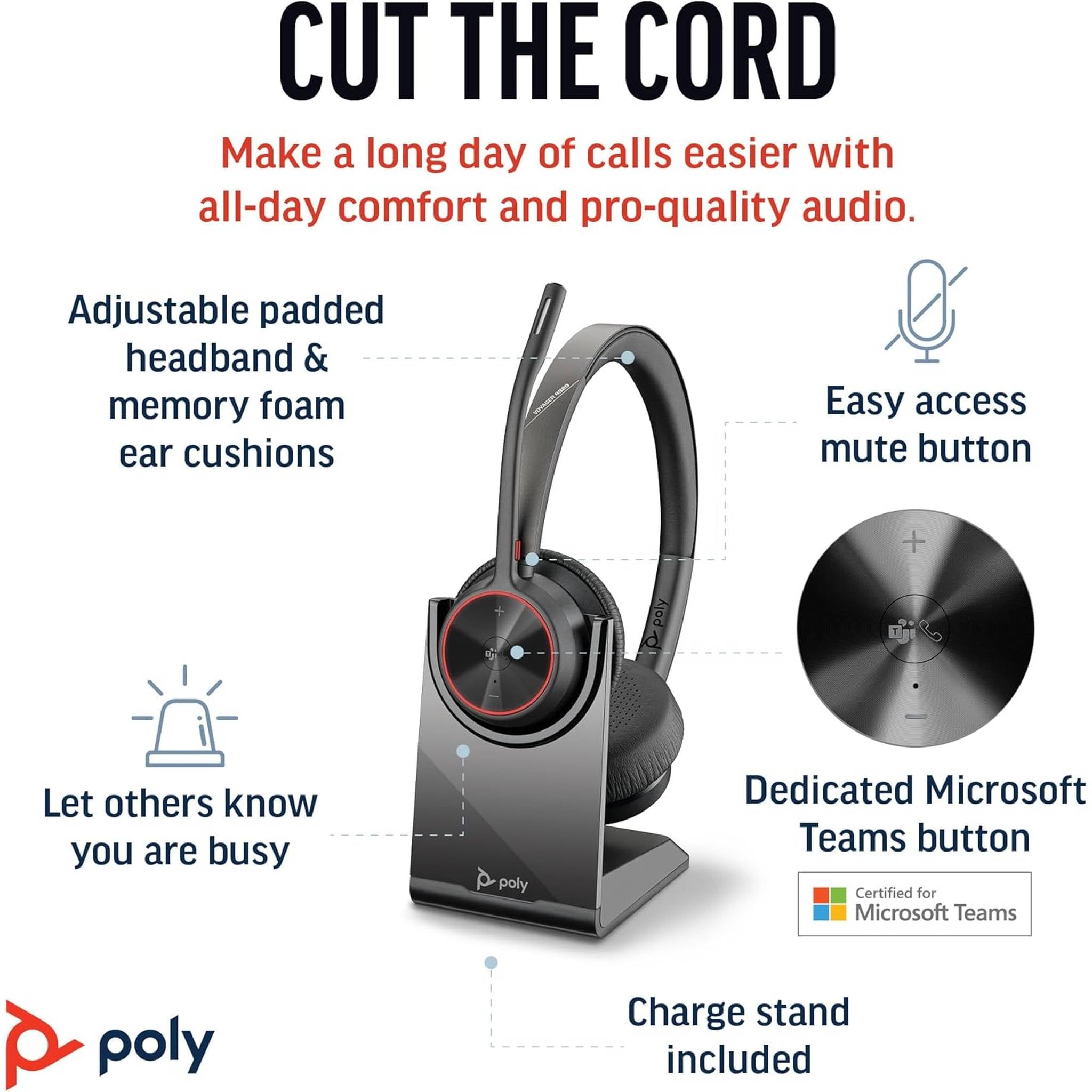 Poly Voyager 4320 Bluetooth Stereo Headset Microsoft Teams Certified Bundle Poly