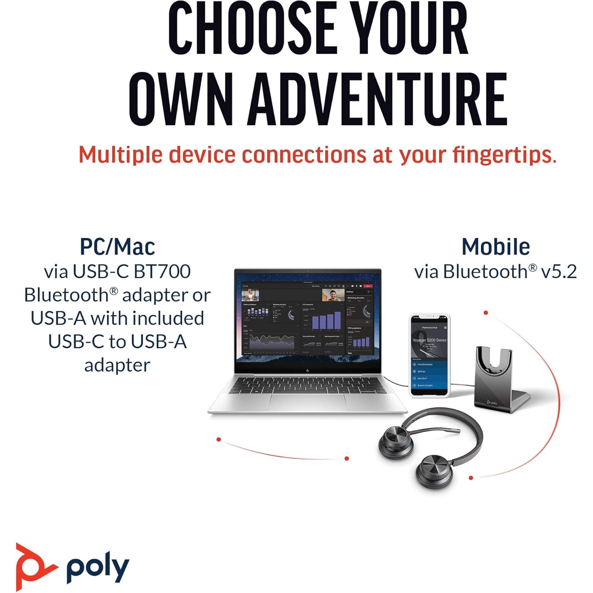 Poly Voyager 4320 Bluetooth Stereo Headset Microsoft Teams Certified Bundle Poly