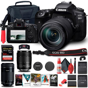 Canon EOS 90D Camera W/ 18-135mm and Canon EF-S 55-250mm Lenses - Basic Bundle