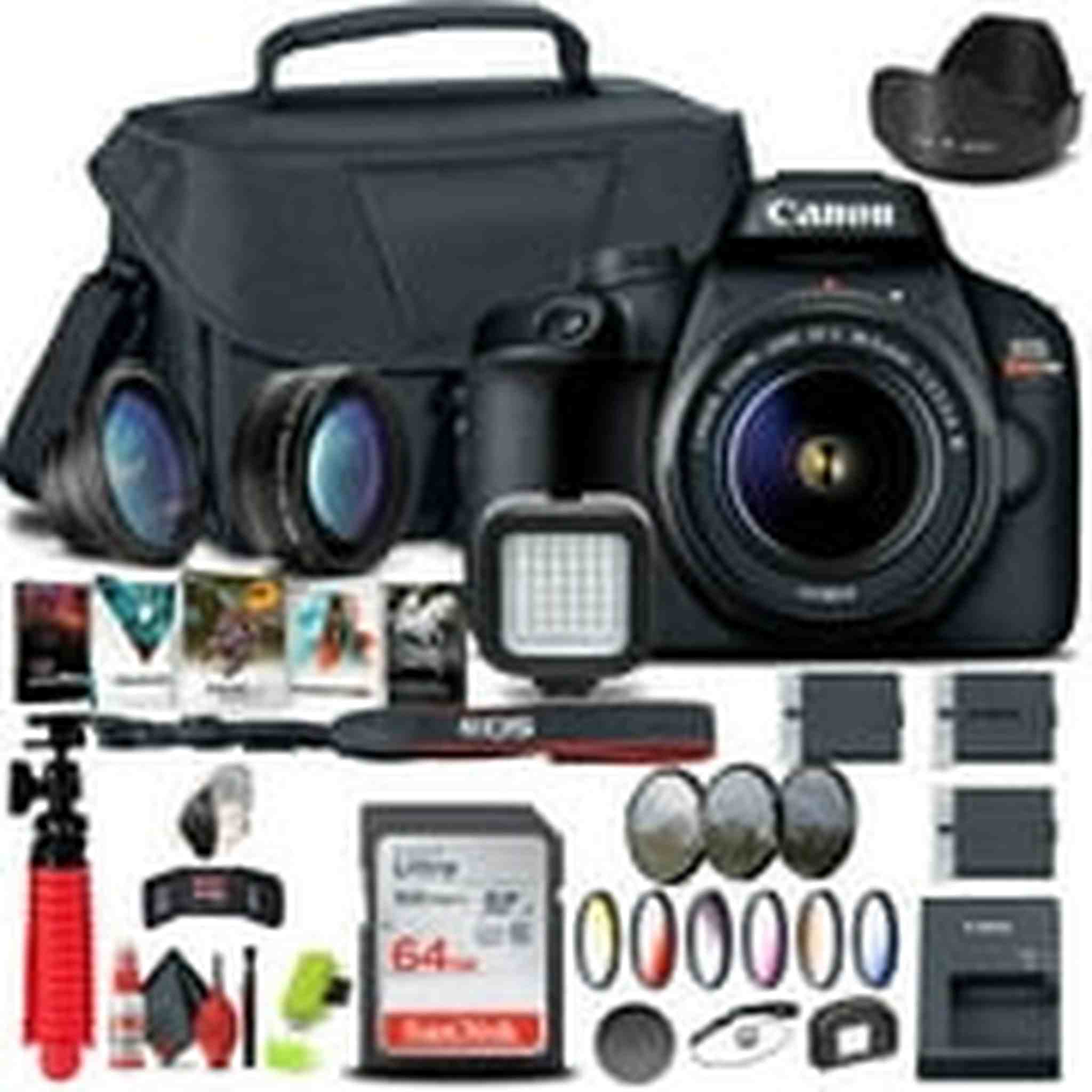 Canon EOS Rebel T100 / 4000D DSLR Camera with 18-55mm Lens + 64GB Card + More - Used Canon