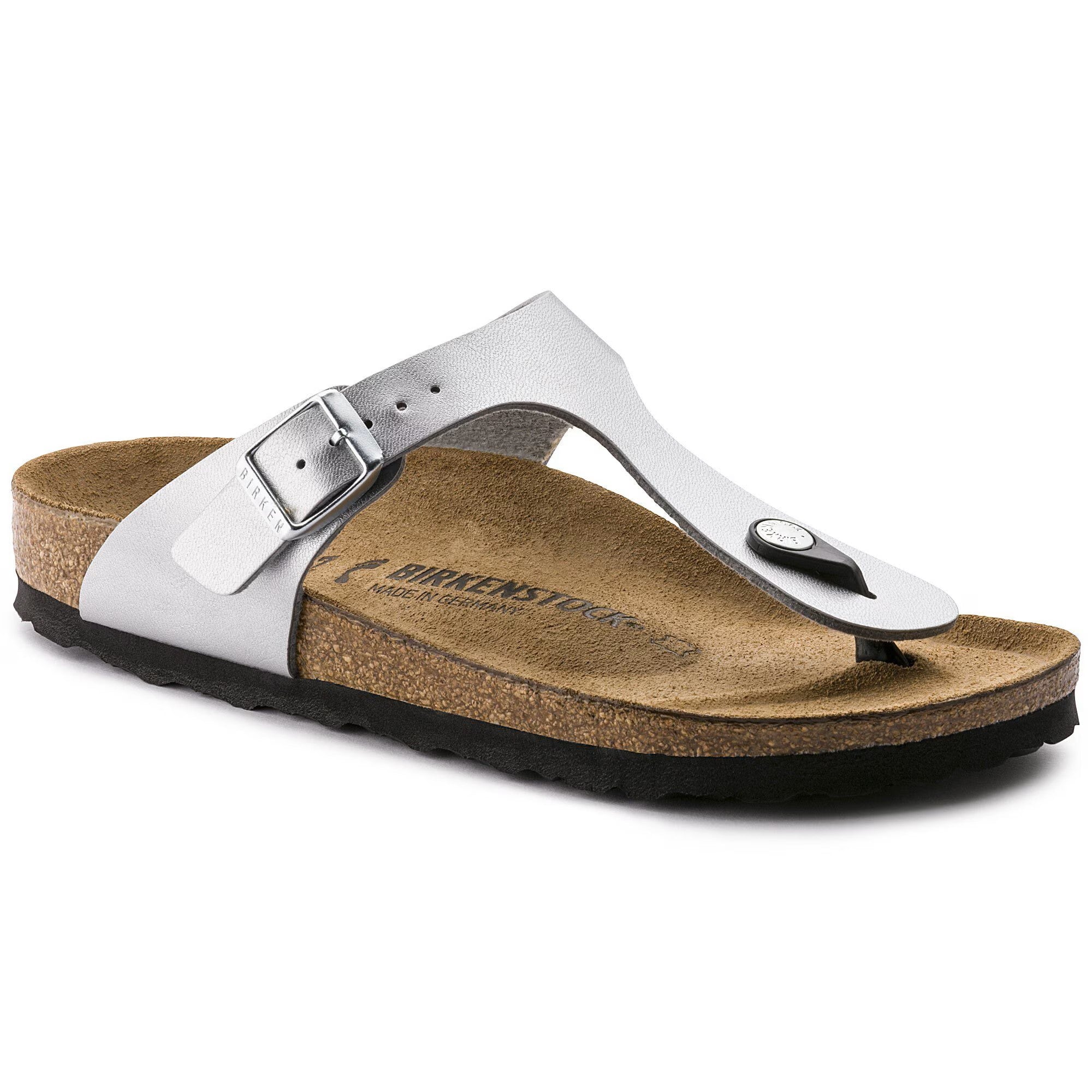 BIRKENSTOCK Gizeh Birko-Flor Metallic Silver Birko Flor 38 US Women's 7-7.5