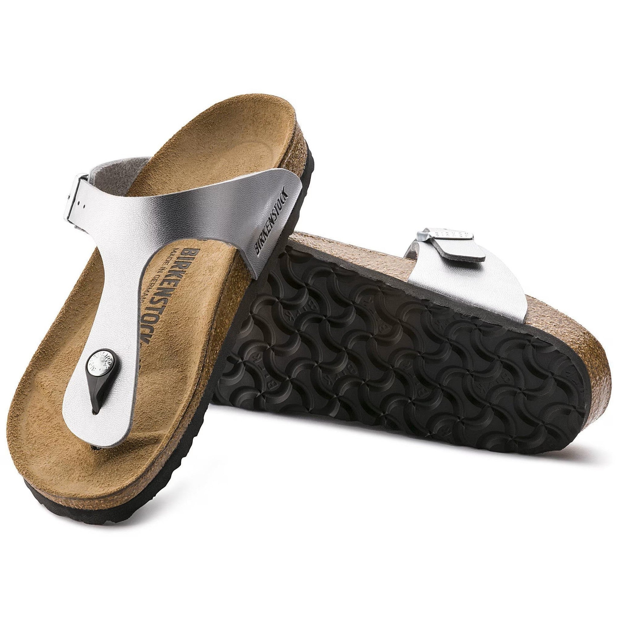 BIRKENSTOCK Gizeh Birko-Flor Metallic Silver Birko Flor 41 US Women's 10-10.5 Regular - Used