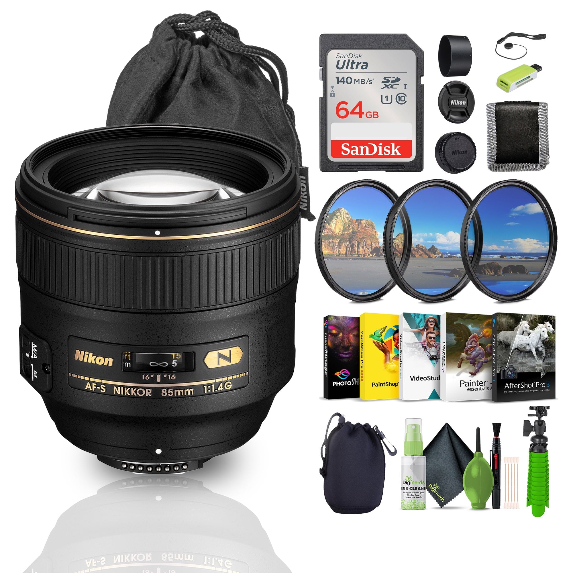 Nikon AF-S NIKKOR 85mm f/1.4G Auto Focus Lens 2195 Bundle