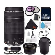 Canon EF 75-300mm f/4-5.6 III Telephoto Zoom Lens 6473A003 + 58mm 3 Piece Filter Kit + 32GB SDHC Class 10 Memory Card Bundle