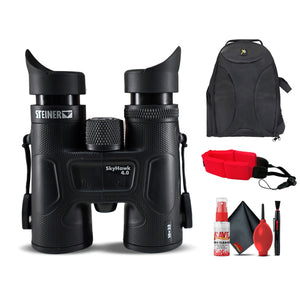 Steiner SkyHawk 4.0 10x32 Binoculars 23370900 Bundle with Padded Backpack, Floating Wrist Strap, and 6Ave Cleaning Kit