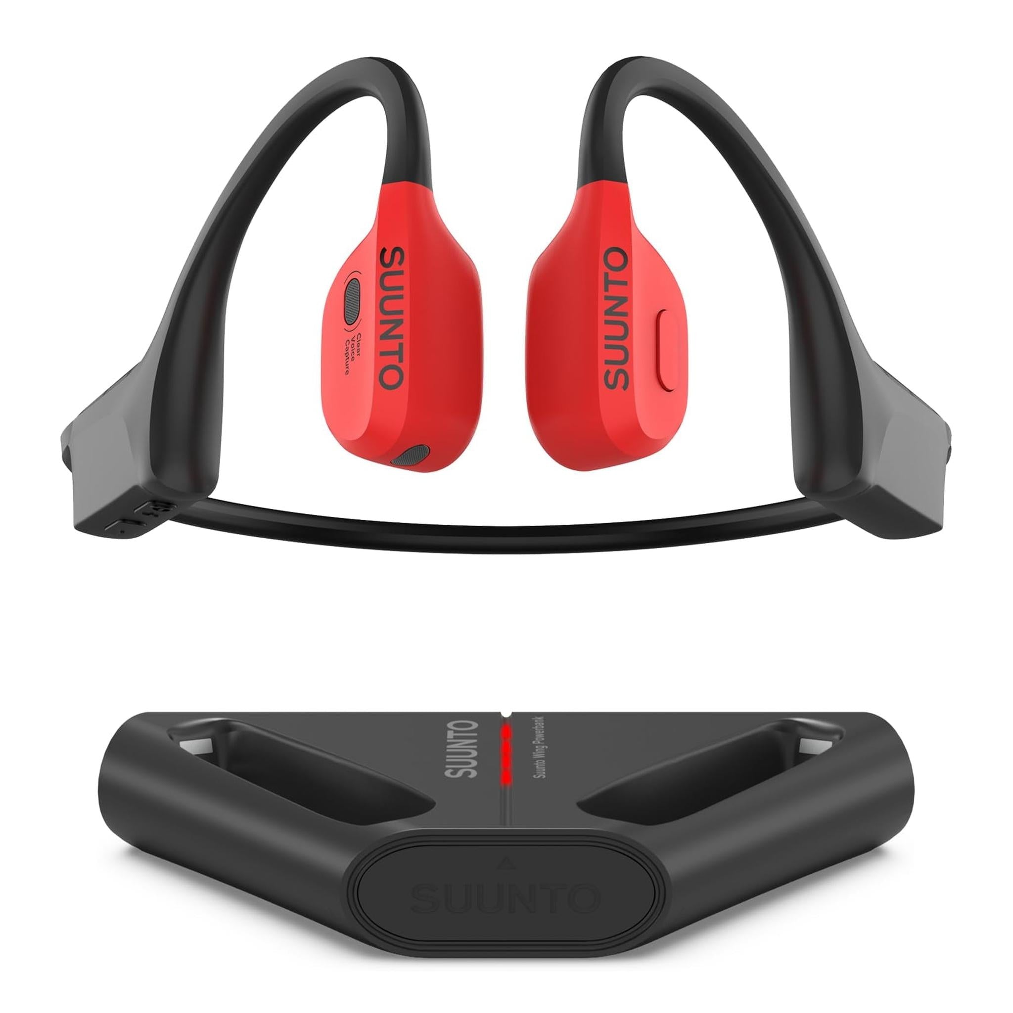 SUUNTO Wing Open-Ear Bone Conduction Headphone, Bluetooth Wireless Sport Headphone w/Head Movement Control, Built-in HD Mic, IP67 Sweatproof, Safety Lights, 10H Playtime & 20H w/Charging Stand, Red SUUNTO