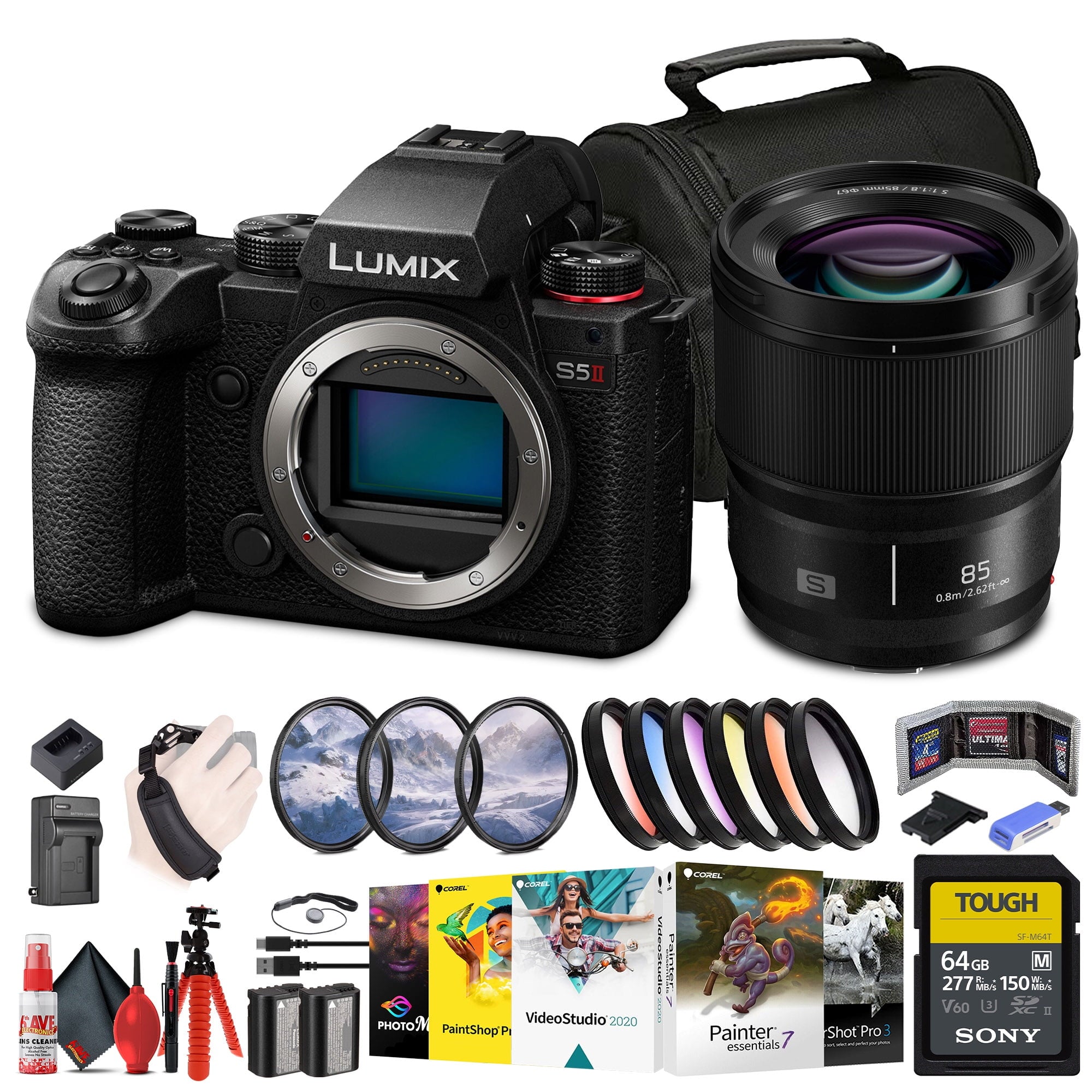 Panasonic Lumix S5 II Mirrorless Camera + Panasonic Lumix S 85mm Lens + 64GB Card + More