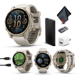 fenix 8 43mm AMOLED Sapphire Soft Gold W/ Fog Gray/Dark Sandstone Silicone Band