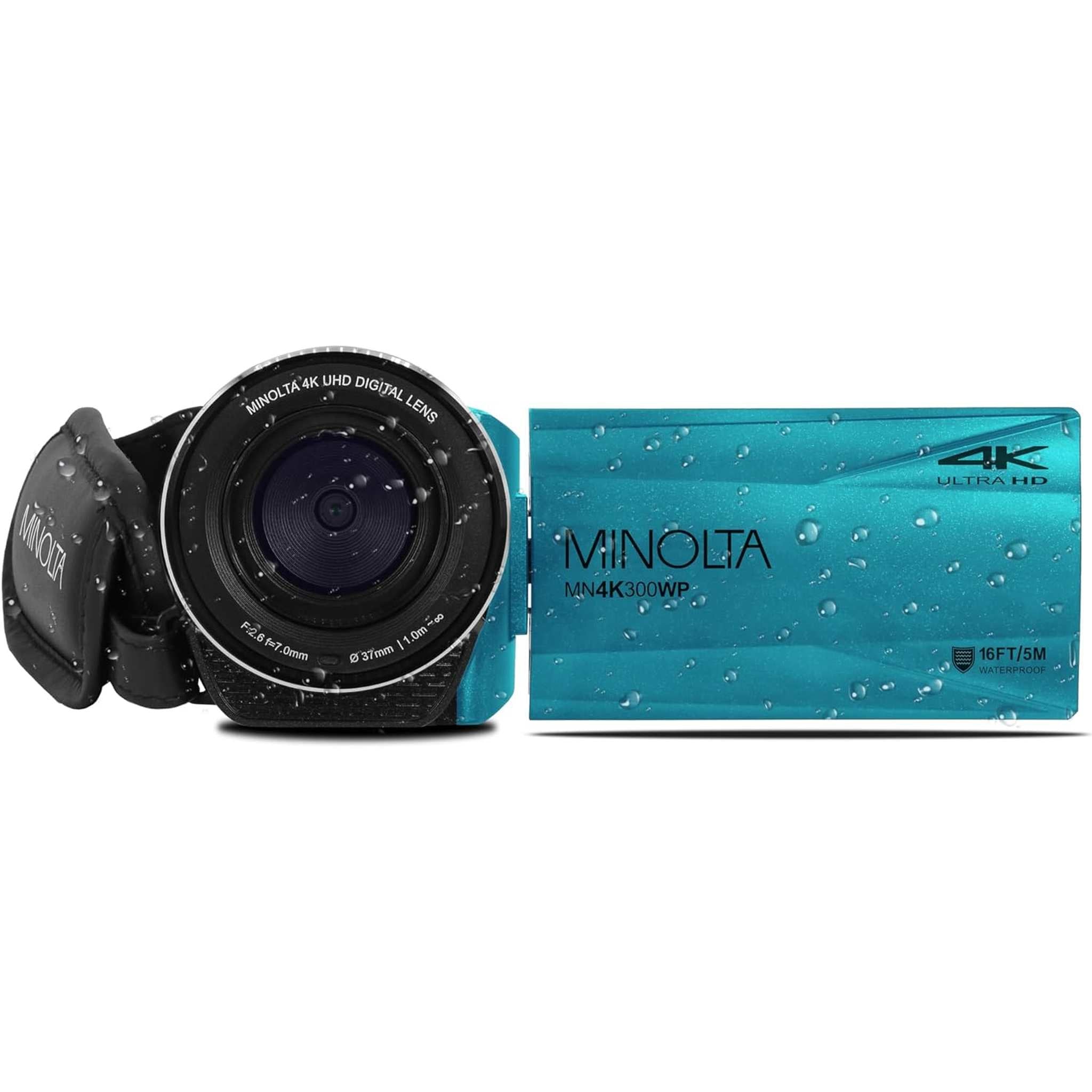 Minolta MN4K300WP 4K Ultra HD / 56 MP Waterproof Camcorder - Blue - Bundle