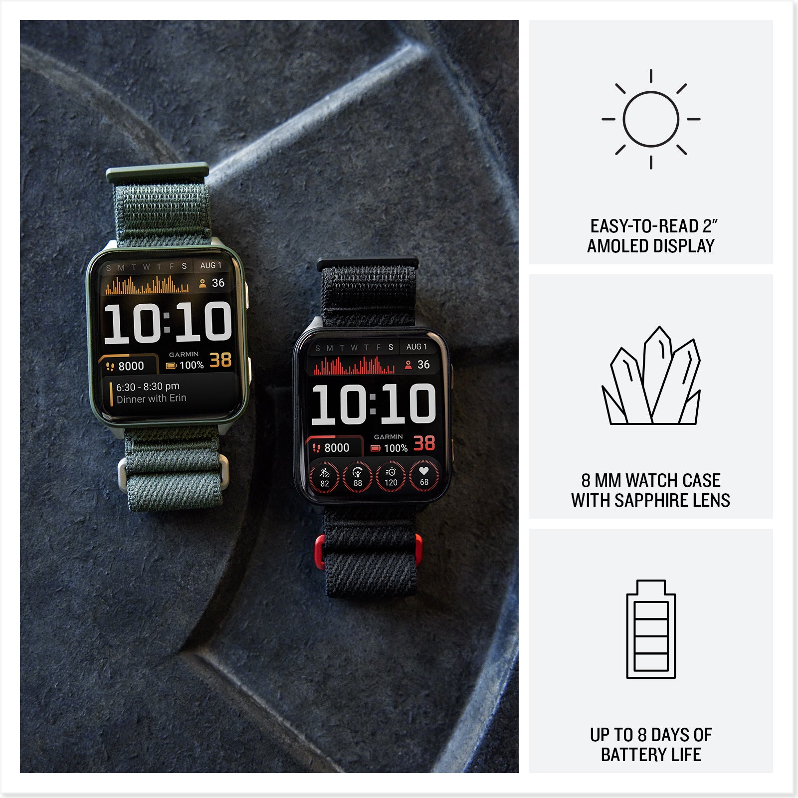 Garmin Venu X1, Thin and Lightweight GPS Smartwatch, Moss with Titanium Caseback