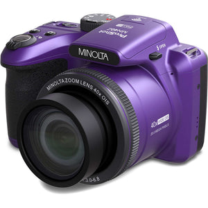 Minolta 20 Mega Pixels 40x Optical Zoom Digital Camera, 1080p FHD Video Bundle, Purple