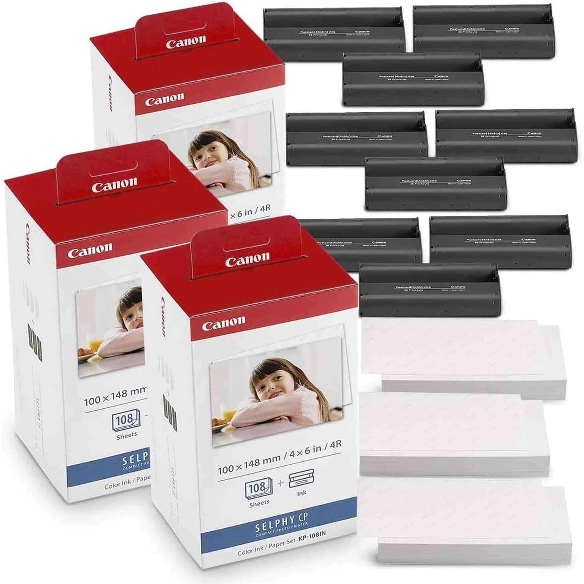 Canon KP-108IN Color Ink and Paper Set Includes Total of 432 Sheets and 12 Ink Cartridges and Fibertique Cleaning Cloth