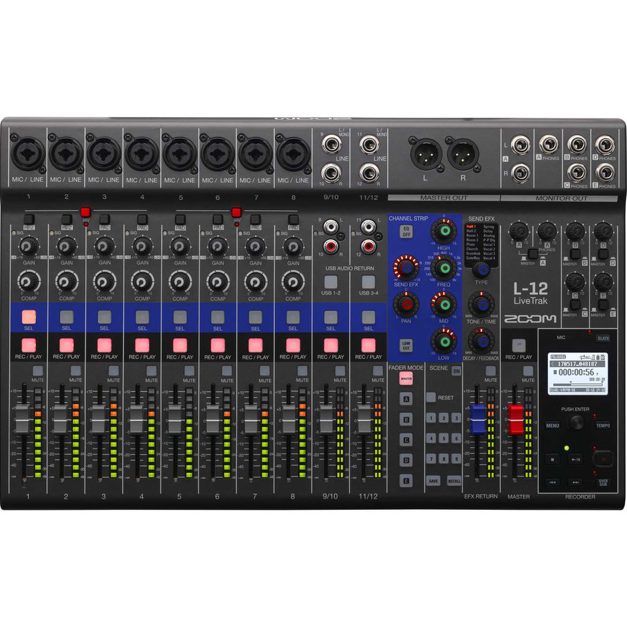Zoom LiveTrak L-12 Digital Mixer & Multitrack Recorder, for Music, Podcasting, and More, 12-Input/ 14-Channel SD Recorder, 14-in/4-out USB Audio Interface, 5 Powered Headphone Outputs