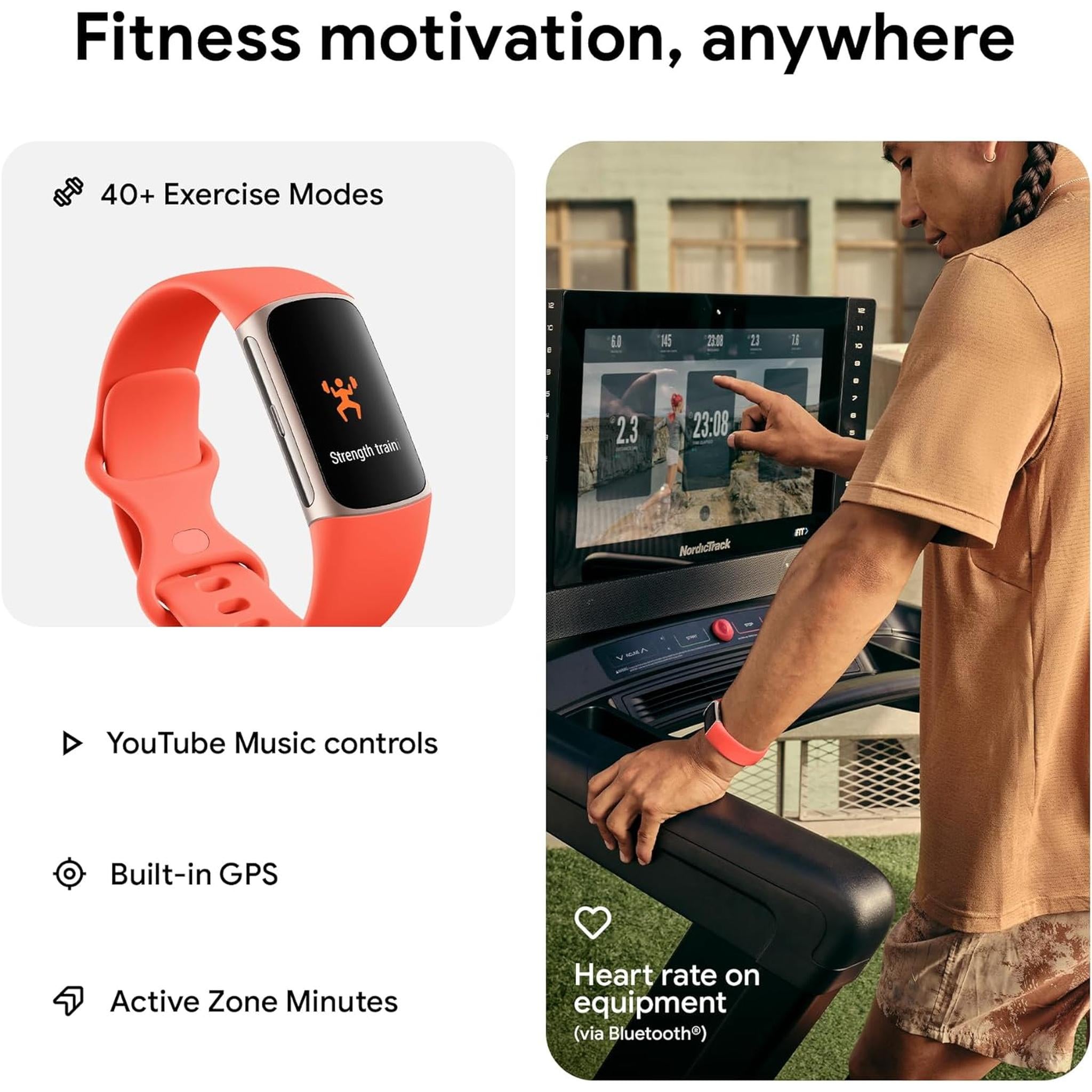 Fitbit Charge 6 Fitness Tracker Smartwatch, Gold Case w/ Coral Bundle
