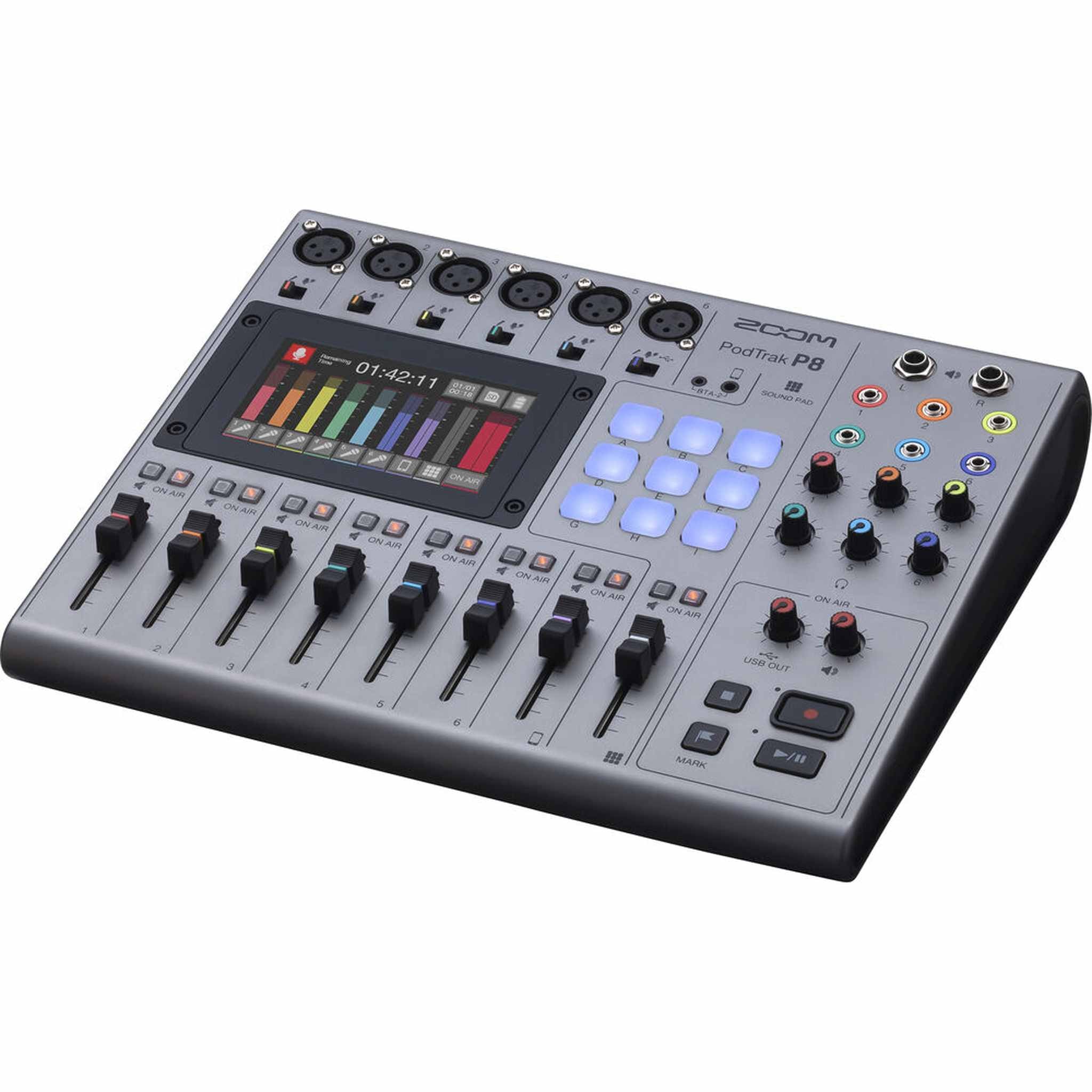 Zoom PodTrak P8 Podcast Recorder, 6 Microphone Inputs, 6 Headphone Outputs, Phone Input, Sound Pads, Onboard Editing, Record to SD card, USB Audio Interface, Battery Powered Zoom